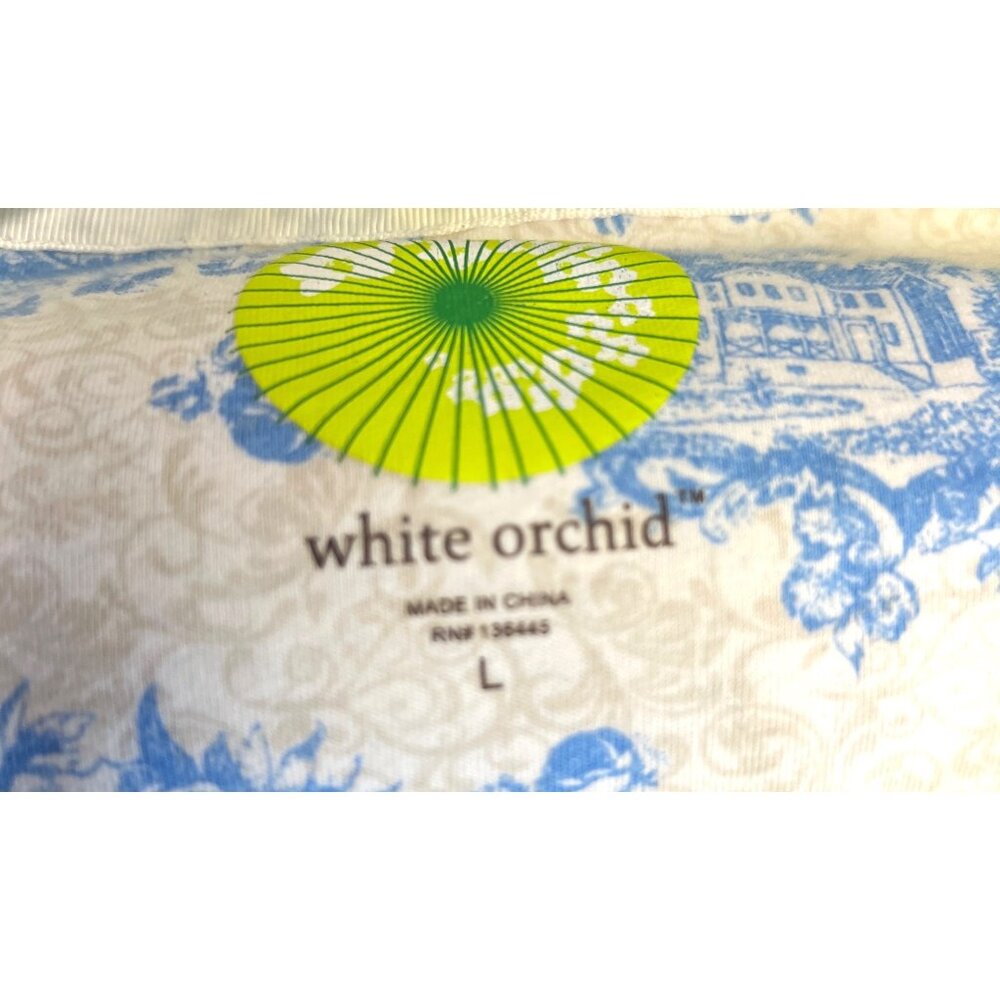 White Orchid Blue & White Large Floral Short Sleeve Womens Top - Picture 3 of 5